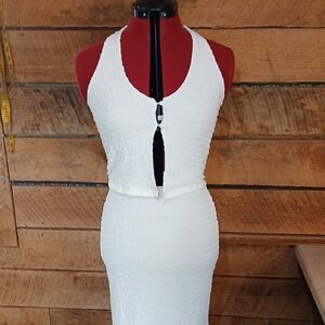 Stretchy White Textured Bodycon 2pc Set Sz XS